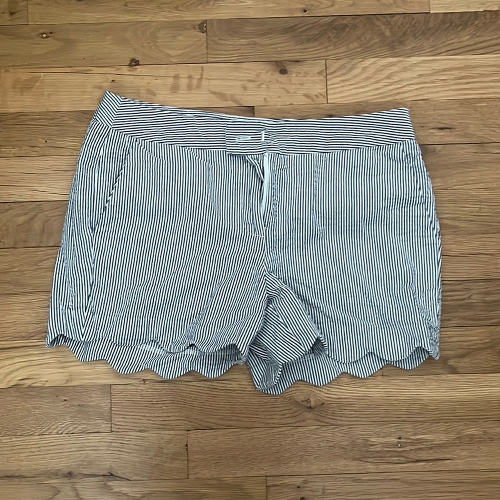 British Khaki Scalloped Seersucker Shorts